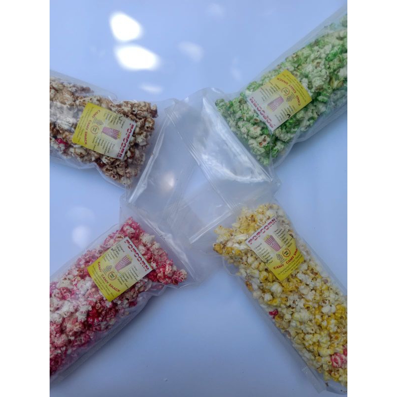 

Popcorn Camy Camy rasa coklat, stroberi, pandan, redvelvet, pandan, durian, nangka, taro, melon, permen karet, keju, dll