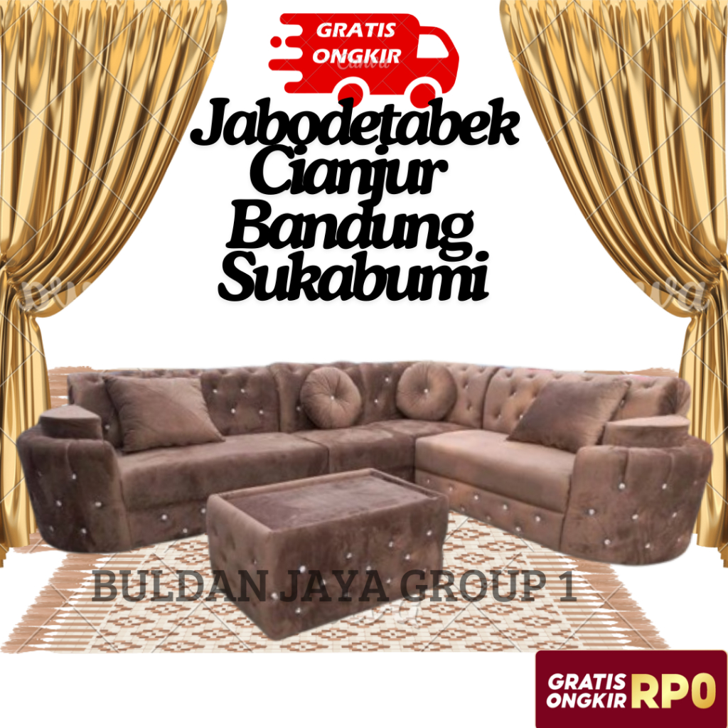 Sofa Ruang Tamu Sudut L Minimalis Kancing Mewah Elegan Furniture Perlengkapan Rumah Kursi