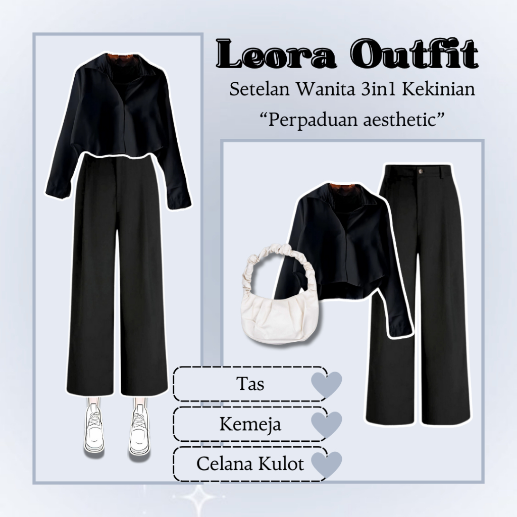 Setelan Wanita Outfit (kemeja Crop + Celana Kulot + Shoulder Bag) Outfit Hijab Korean Style - LB038