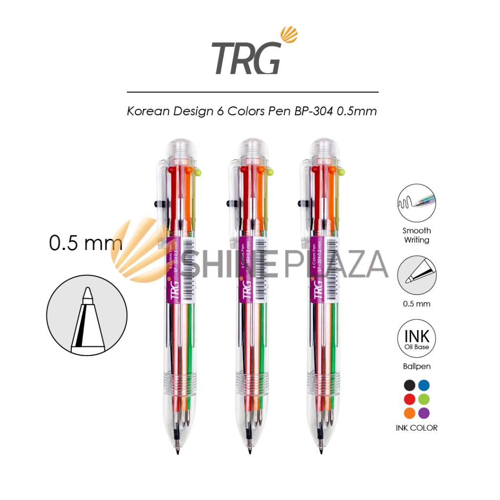 

TRG Korean Design 6 Colors Pen BP-304 0.5mm - Pulpen Bolpen Pena 6 Warna 0,5 mm TRG