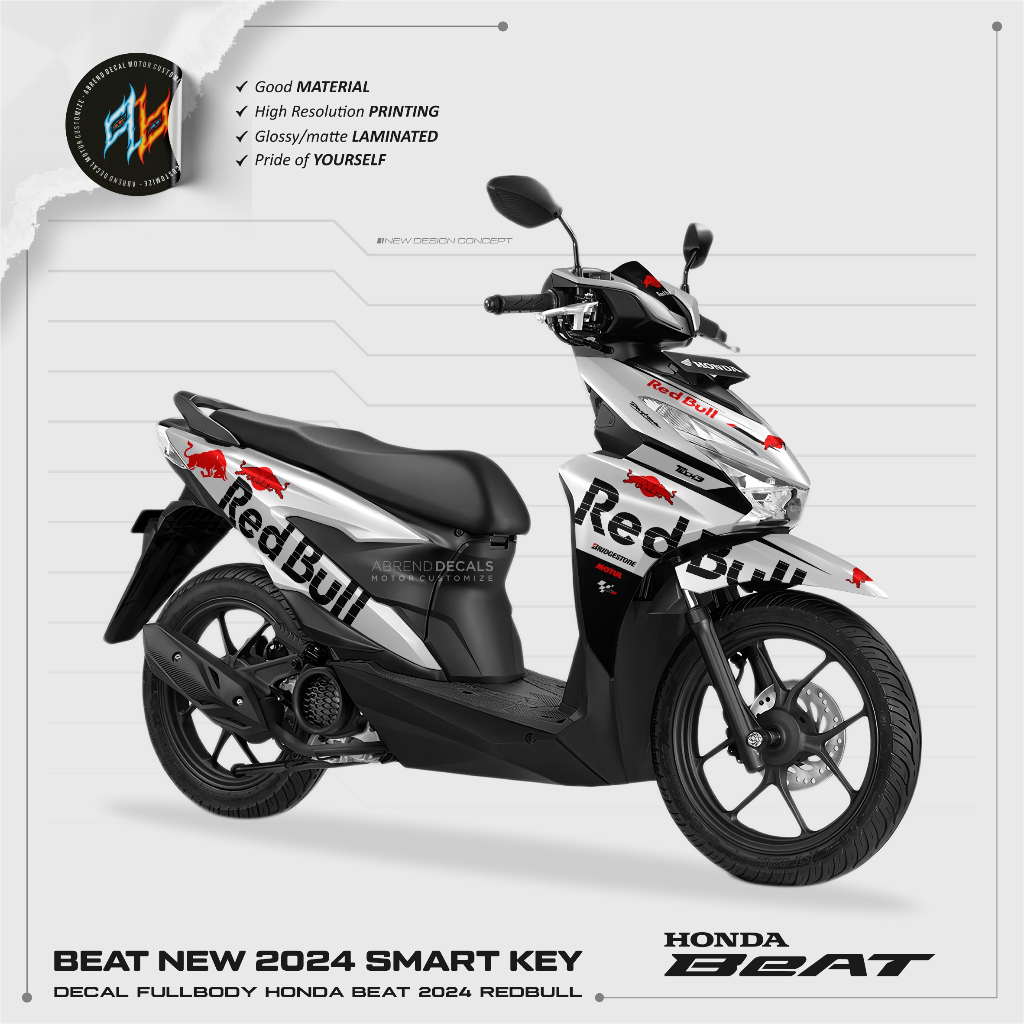 DECAL FULLBODY BEAT 2024 SMART KEY / STIKER MOTOR HONDA BEAT NEW REDBULL / STOCK DECALS