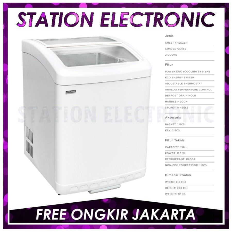 MODENA CONSERVA - MC 0160 / MC0160 CHEST FREEZER CURVED GLASS 2 DOORS