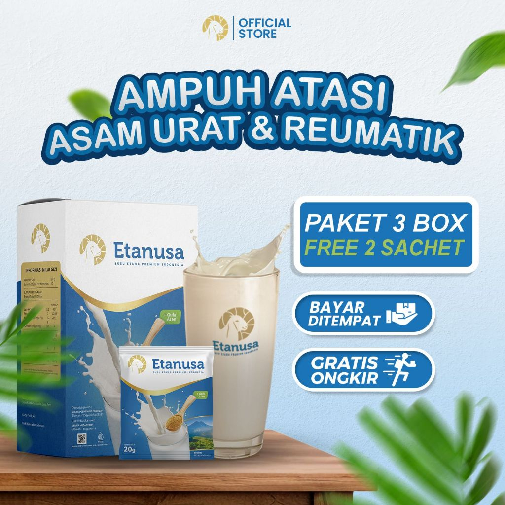 

Etanusa - BUY 3 GET 2 SACHET - Gula Aren Susu Kambing Efektif Atasi Asam Urat dan Reumatik