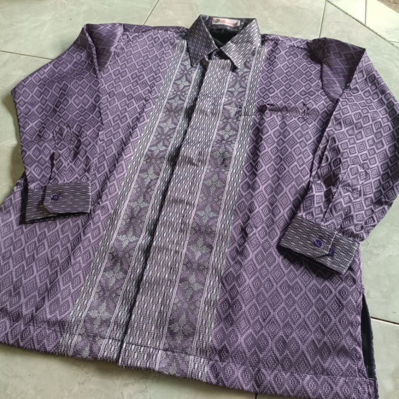 Kemeja Songket Lavender Kemeja Panjang Ungu Lilac Hem Tenun Ungu