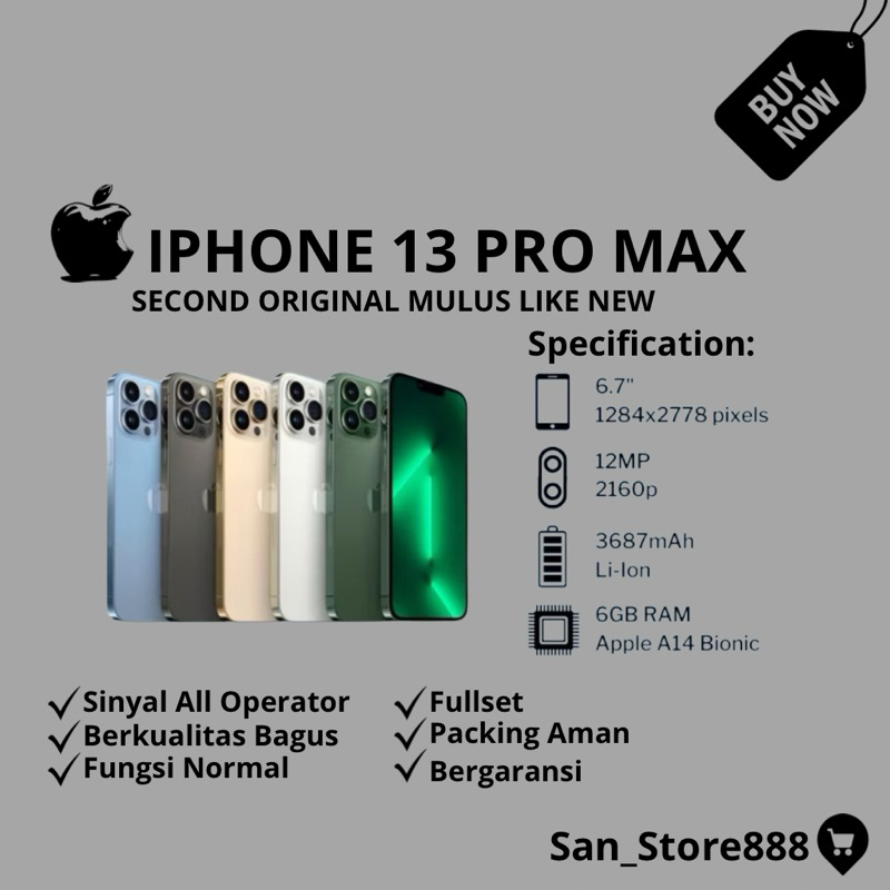 iPhone 13 Pro Max 128GB/256GB/512GB/1TB Second Fullset Mulus