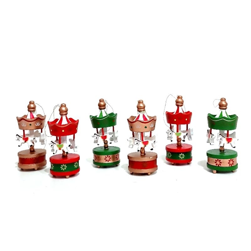 Mini Carousel Set 6 Pajangan Komedi Putar Mungil Kado Santa Murah Pajangan Cake Topper Christmas Gif