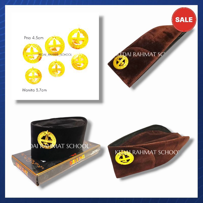 COD 1 Set Topi Peci Kopiah Tanda Topi Tatop Emblem Seragam Pramuka Guru Pembina Pria Wanita