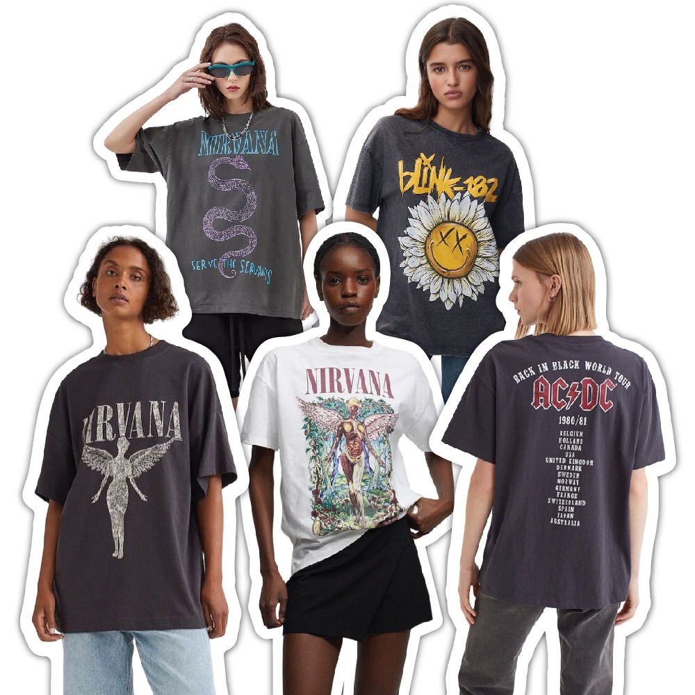 PNB Bershka Kaos Printed Band Nirvana Collection - Tshirt Unisex