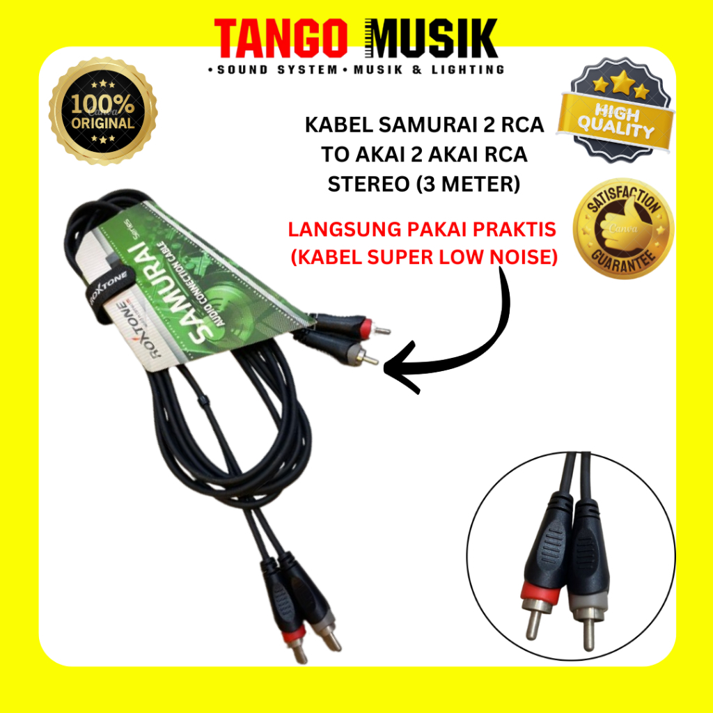 KABEL SET 2 RCA TO 2 RCA STEREO SIZE 3 METER ROXTONE RACC130L3 ORIGINAL /Kabel RCA 2 Jalur RCA Nakam