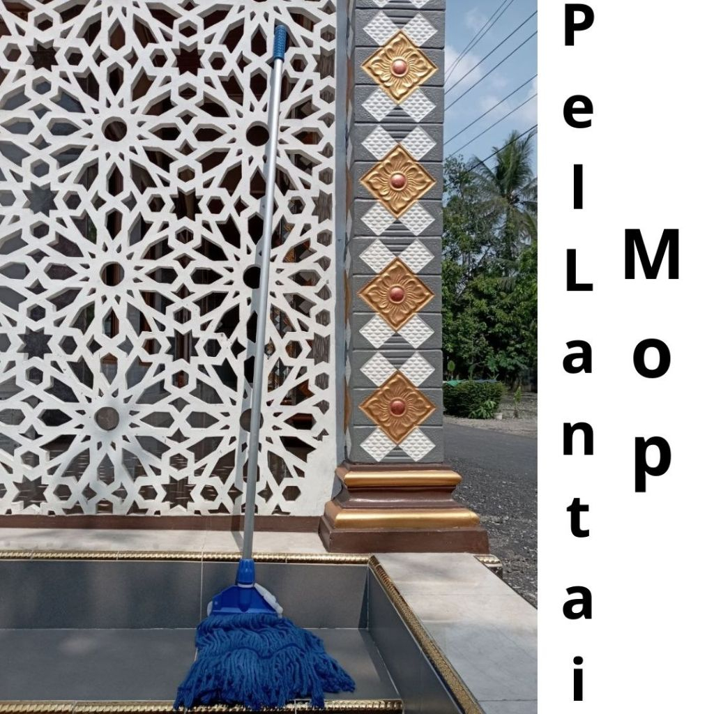 Mop Pel Set Komplit Biru / tongkat + frame + Kain Biru Pel gagang Dorong