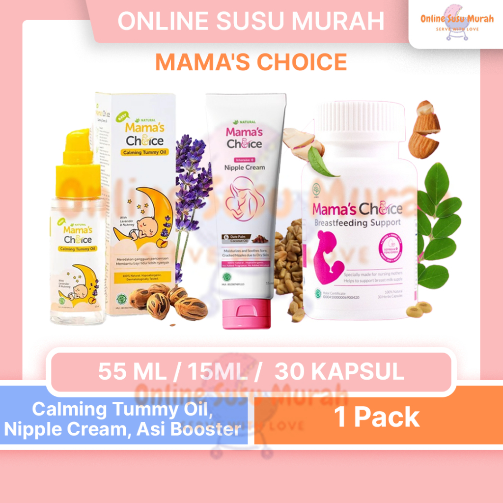 MAMA'S CHOICE BABY CALMING TUMMY OIL 55 ML / CALMING OIL LAVENDER 60 ML / NIPPLE CREAM 15 ML / ASI B