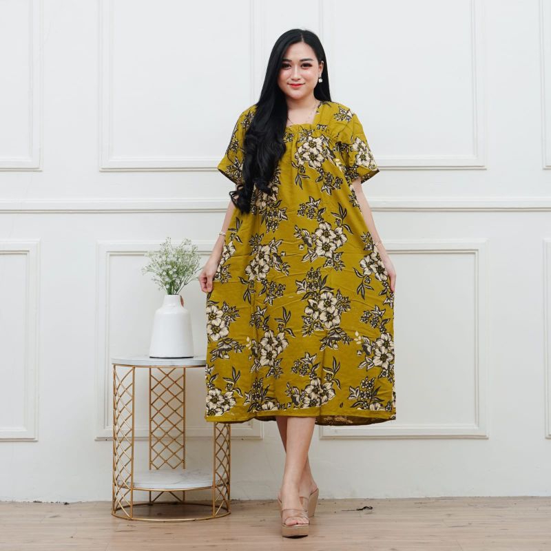 Daster Wanita Terbaru Rayon Karet Kerut Depan Baju Tidur Daster Kekinian Lengan Pendek Motif
