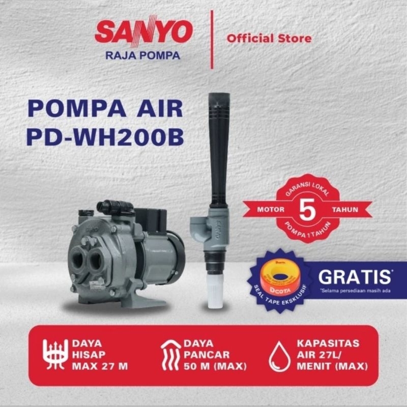 SANYO POMPA AIR SUMUR DALAM NON OTOMATIS SEMI JET PUMP PD-WH200B