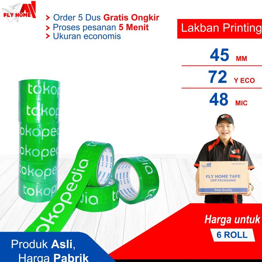 

KODE P2O5 FLYHOME Lakban online shop 72yard 6 roll tk hijau 48mm x 72yard ECO