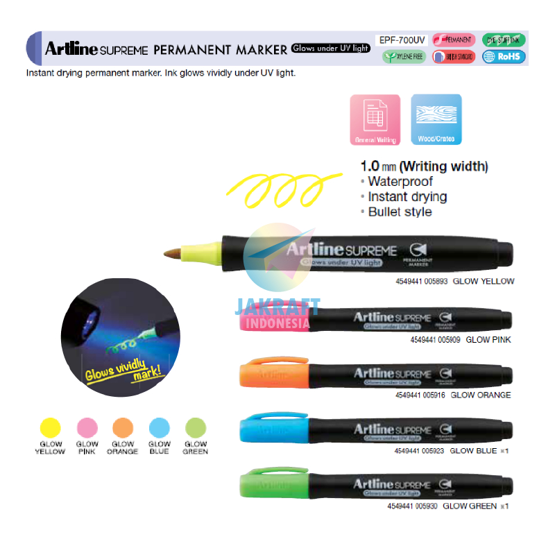 

(1 Pcs) Spidol Permanen Kecil ARTLINE Supreme Permanent Marker EPF-700UV Glow In The Dark