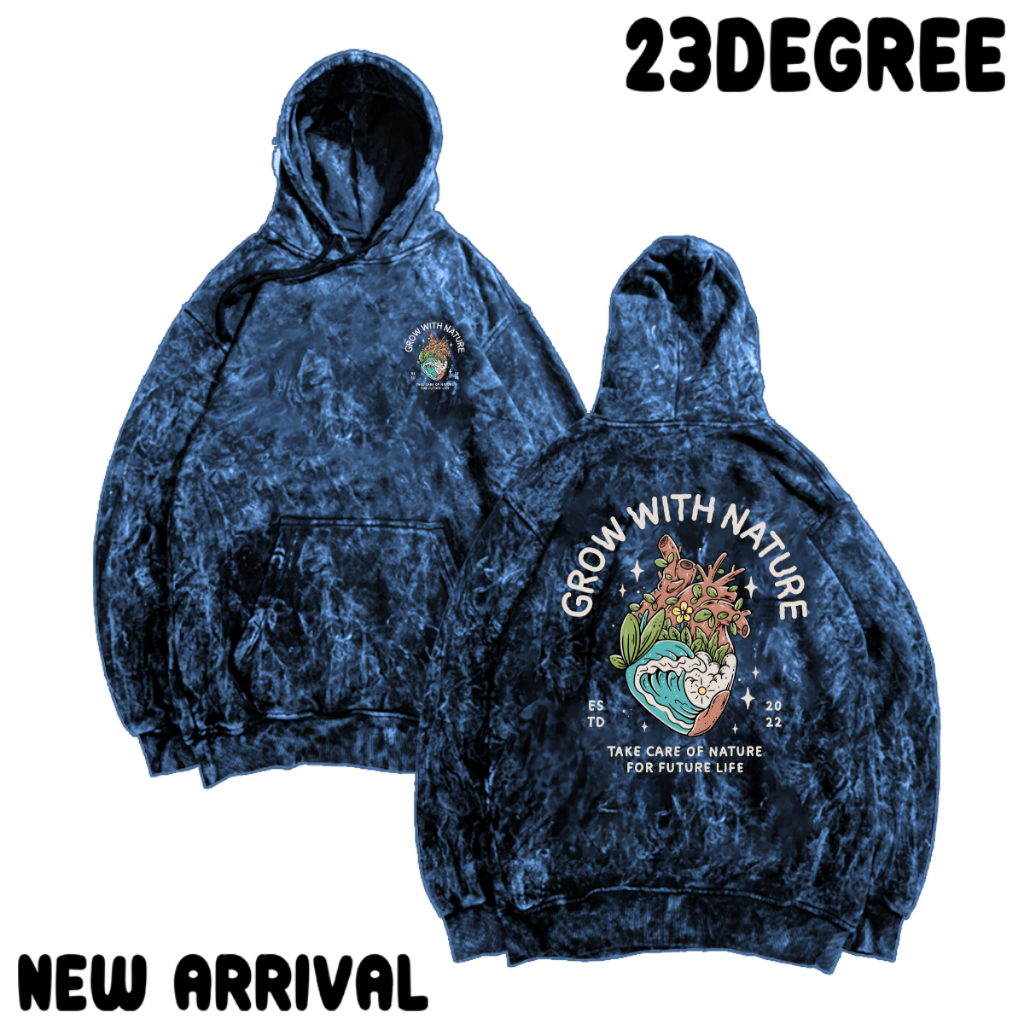 SWEATER HOODIE WASHING BLUE DENIM / Jaket sandwash biru Cewek Cowok Motif 23Degree  Terbaru