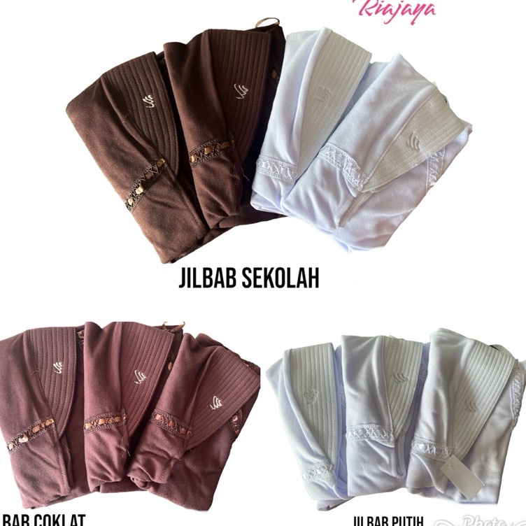 KODE S43I Jilbab Sekolah Rabbani Jilbab Serut Putih Coklat SD SMP Bahan Kaos