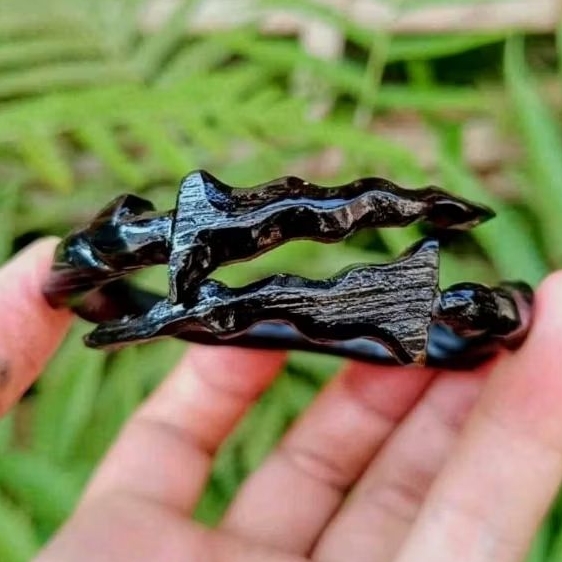 gelang akar bahar hitam asli ukir keris 100% original