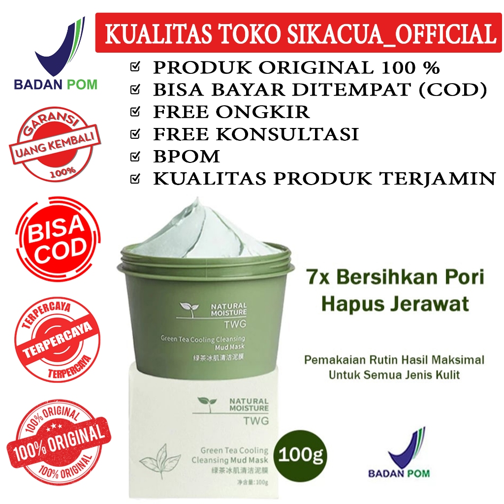 BPOM TWG Masker Green Tea Cleansing Clay Mask Masker Wajah Pembersihan Pori Komedo