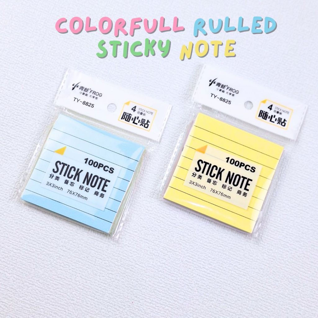 

COLORFULL RULED STICKY NOTES 3x3 inchi mixed color 76x76 mm STICK NOTE MEMO BERGARIS 100 LEMBAR