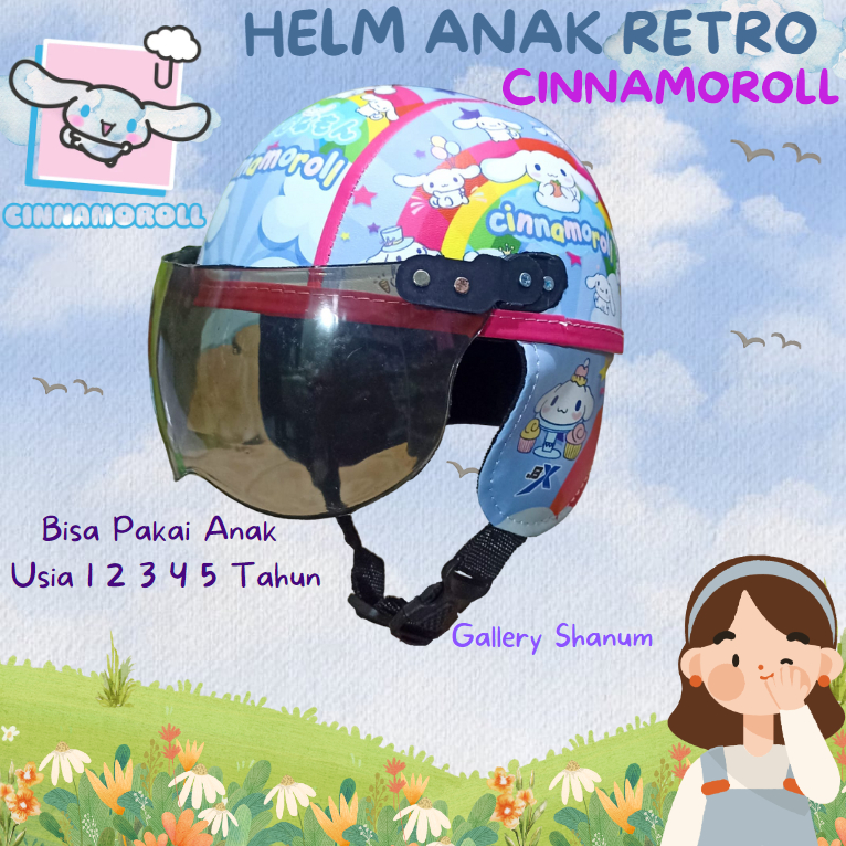 Helm Retro Anak Retro Karakter Anak Perempuan 1-5 Tahun** Motif Cinnamoroll - Gallery Shanum