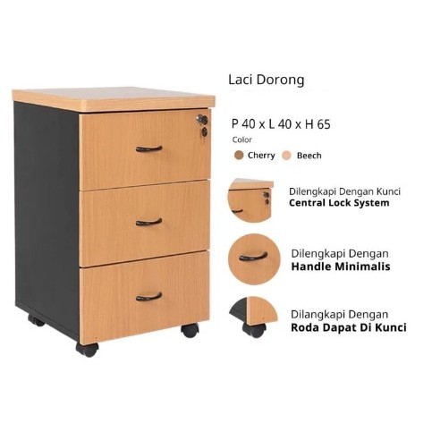 Laci Dorong 3 Laci Kantor Dorong Rak Arsip File Berkas Office Filling Cabinet Meja Kantor 3 Laci