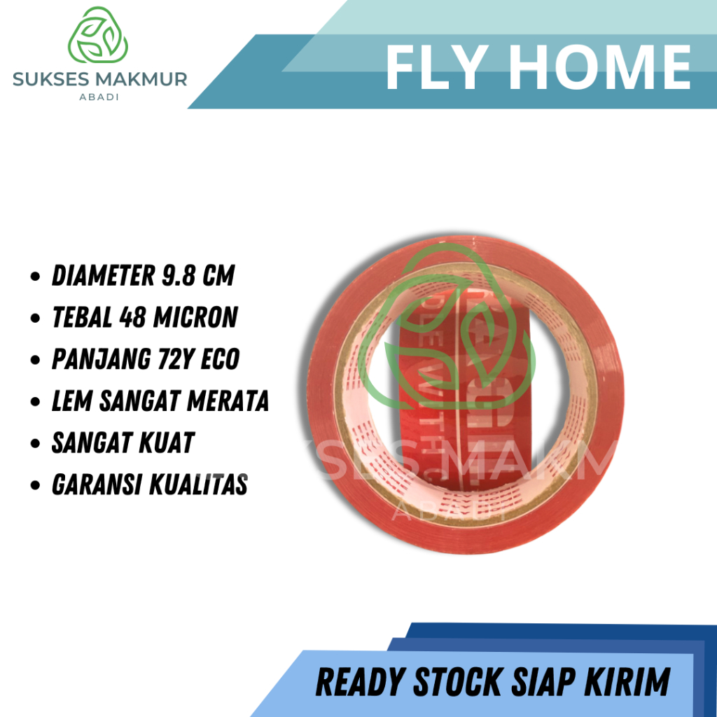 

FLYHOME Fragile merah 72 yard 48mm x 72yard 1 roll lakban Fragile 72 yard ECO