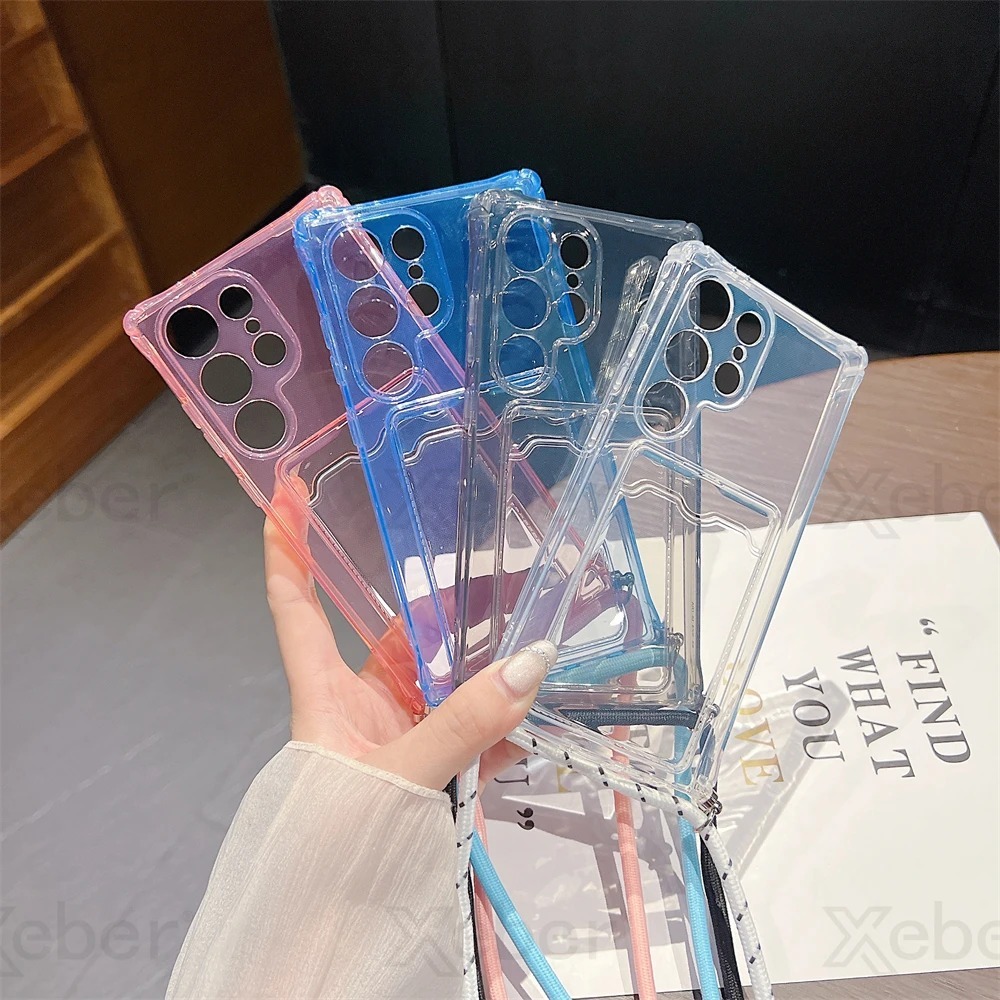 New Sling Case Transparant Card Slot Holder Softcase Compatible For Samsung A53 A33 A32 A51 S21FE A0