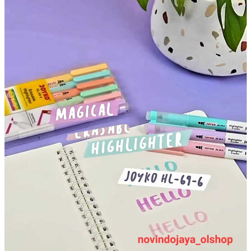 

HIGHLIGHTER ERASABLE JOYKO HL-69 6 WARNA BISA DI HAPUS TERMURAH