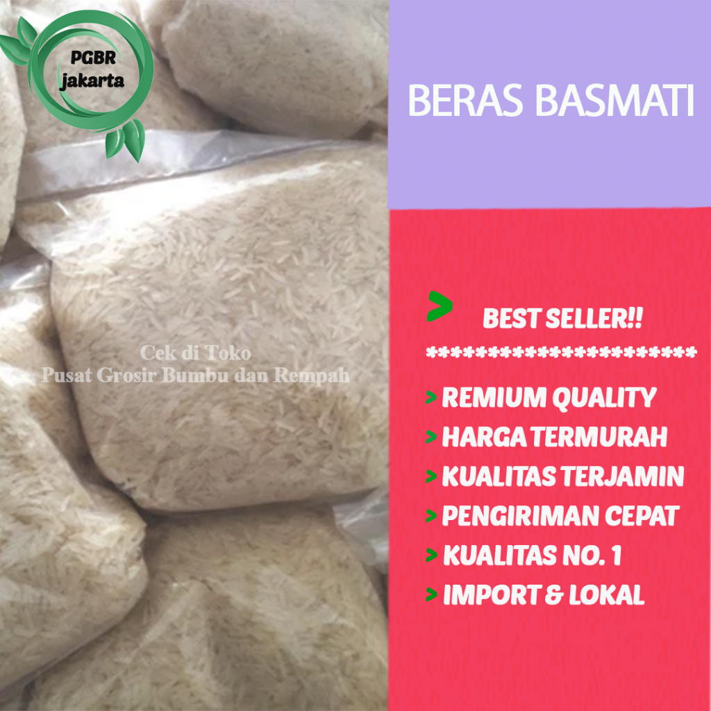 

TERMURAH!! BERAS BASMATI 1 KG / EKSTRA LONG GRAIN / Beras Basmati Sella 1 kg