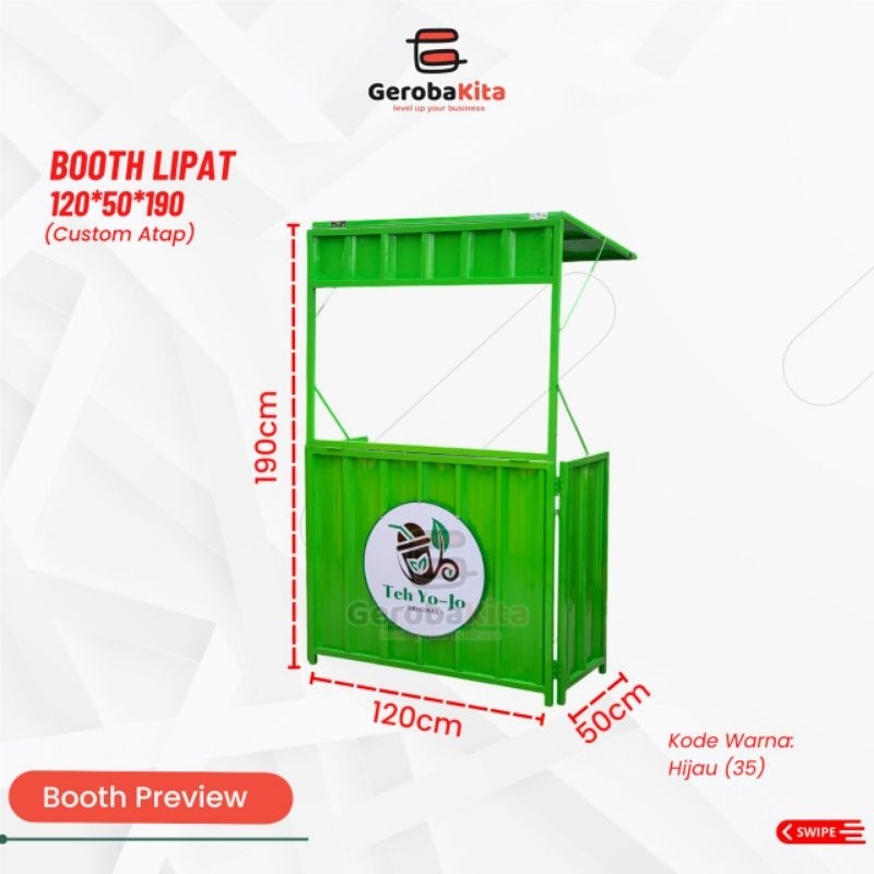 booth lipat + atap ukuran 120x50x190