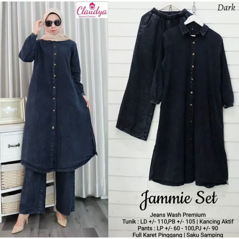 Jammie Set Jeans// Setelan Tunik Jeans Premium