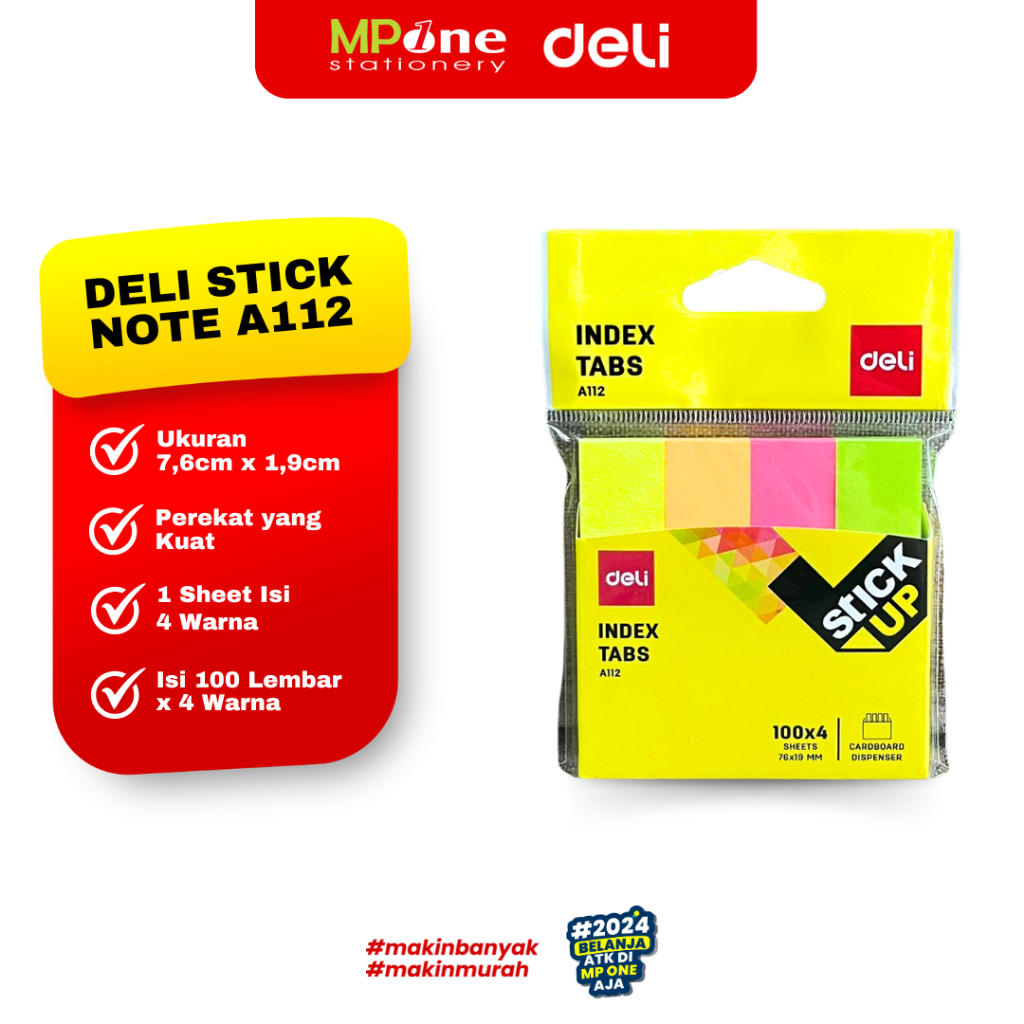 

Deli Sticky Note A11202 4 Warna Isi 4 x 100 Lembar / Penanda 4 Warna Memo 76X19MM 100 SHEET