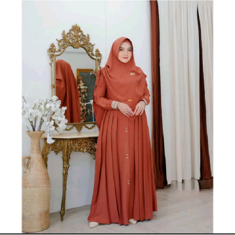 CUCI GUDANG (Harga Grosir ) Gamis Mawadah Syari set Hijab Terbaru Bahan Crinkle Airflow Premium