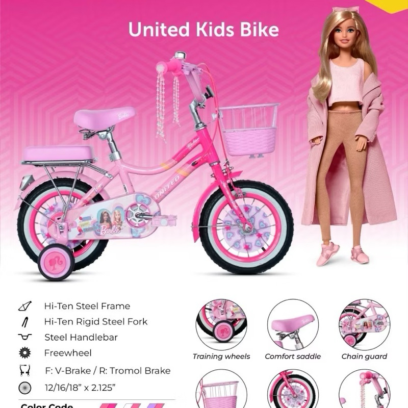 Sepeda Anak cewek perempuan mini United Barbie 12 16 18 inch