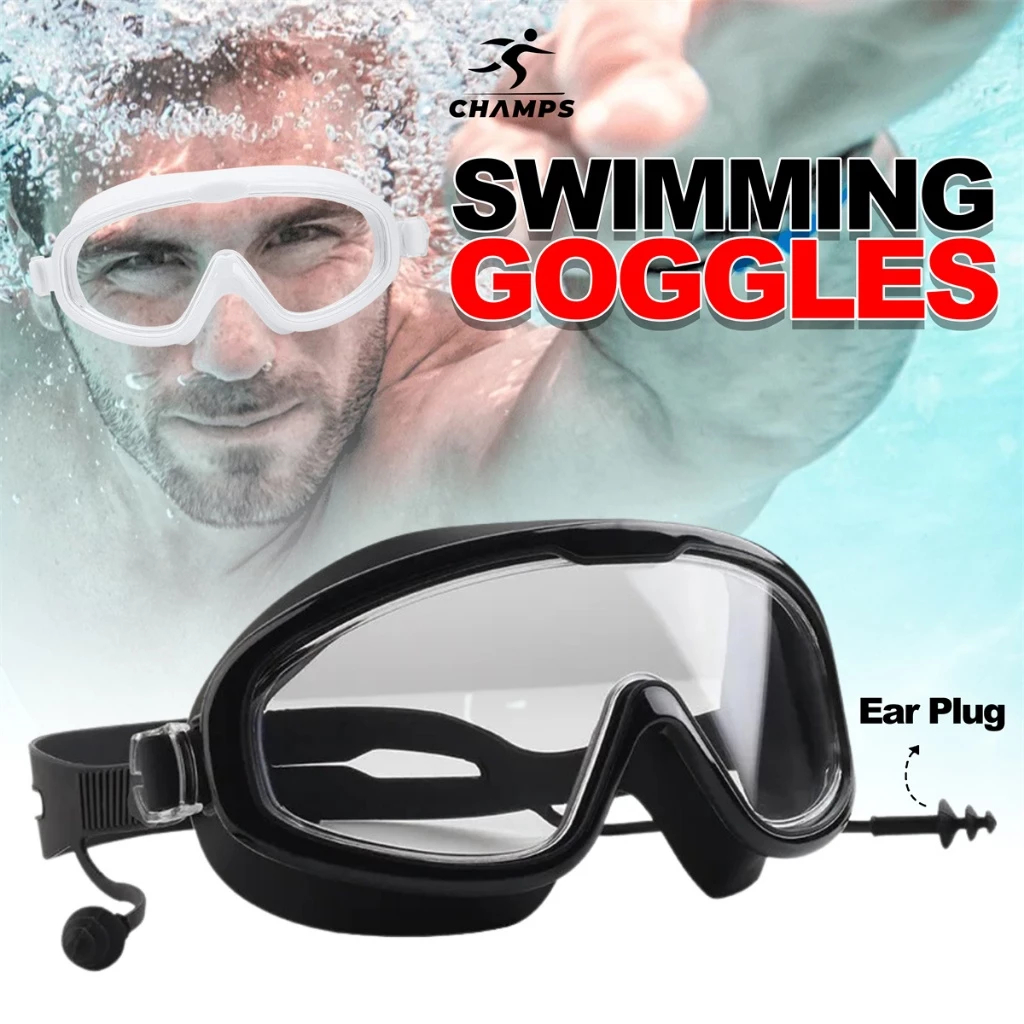 Kacamata Renang Dewasa Swimming Remaja Anti Fog Anti Uv Big Frame Free Penutup Telinga Champs CH-301