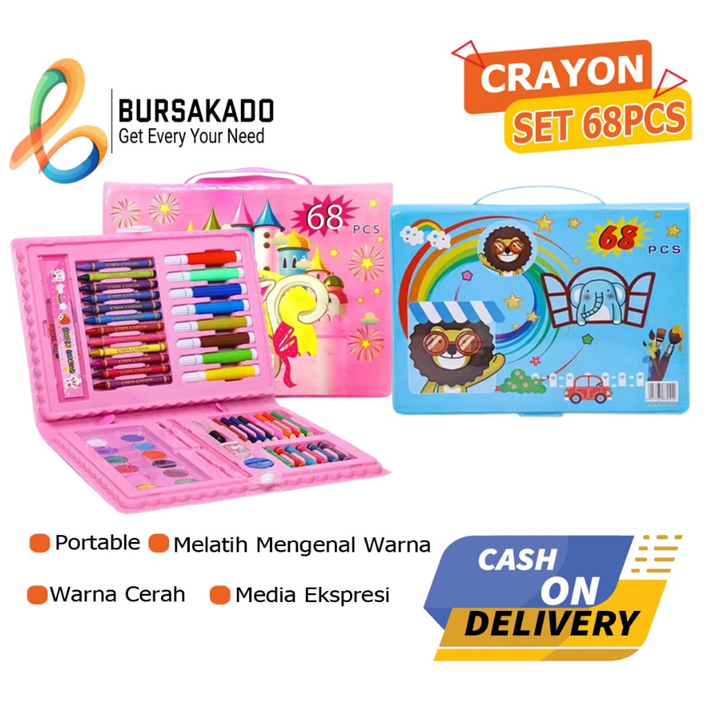 

Crayon Pensil Warna Set 68pcs / Krayon Set Mewarnai / Alat Menggambar Dan Mewarnai