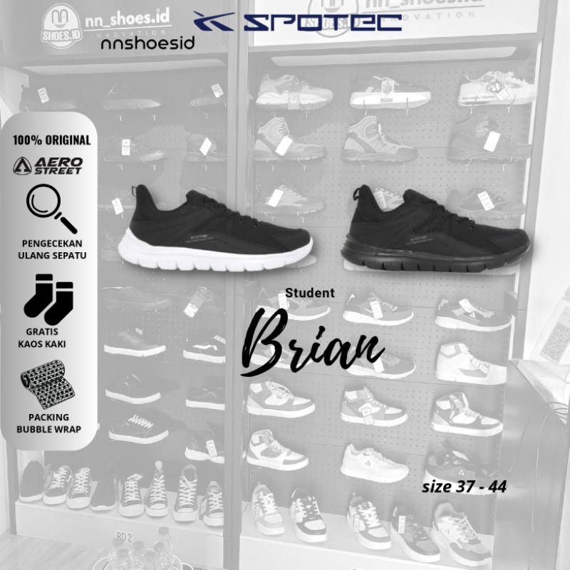 Spotec Sepatu Student Brian Hitam - Putih 37 - 46