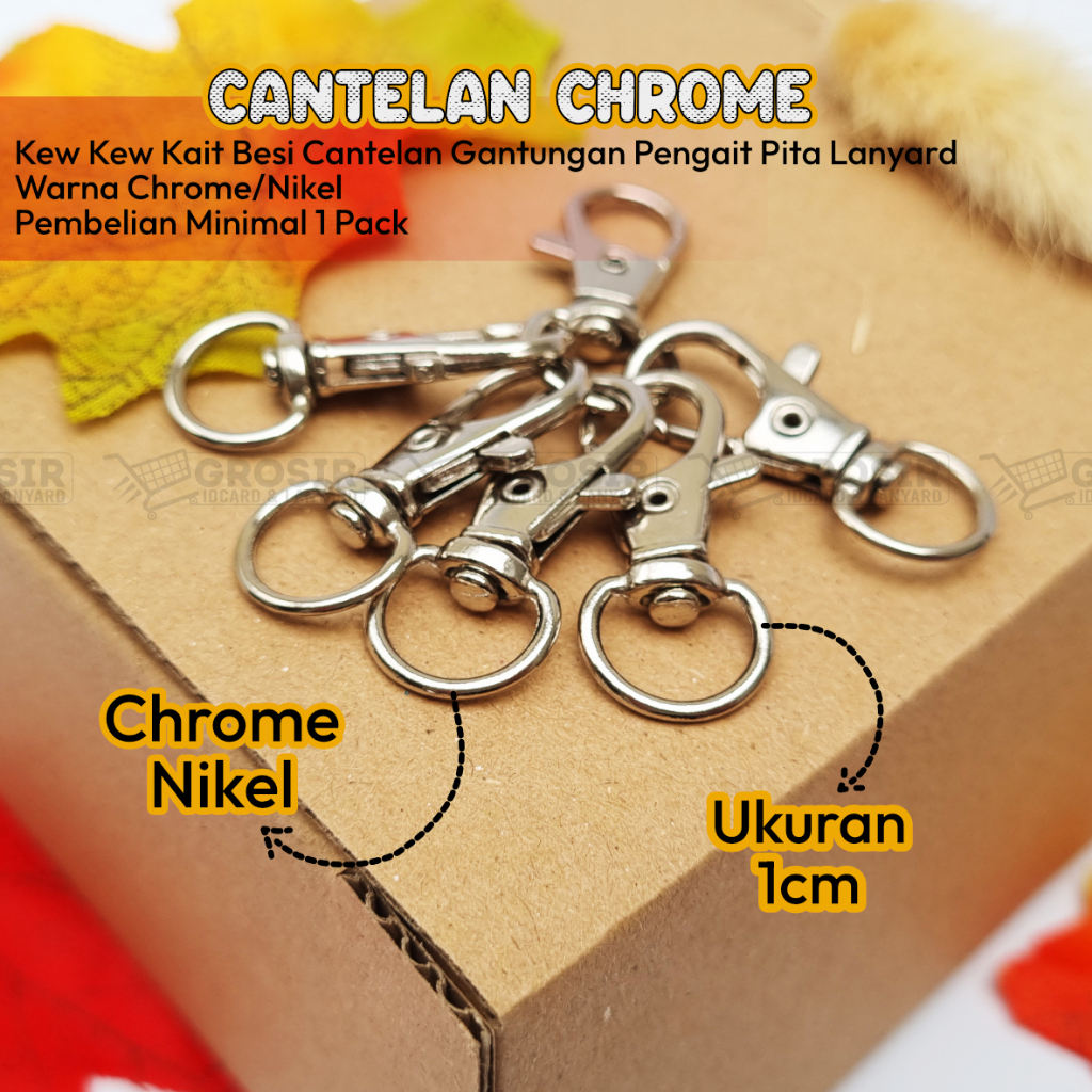

CANTELAN CHROME / Kew Kew Kait Besi Cantelan Gantungan Pengait Pita Lanyard Id Name Card Ukuran 1cm