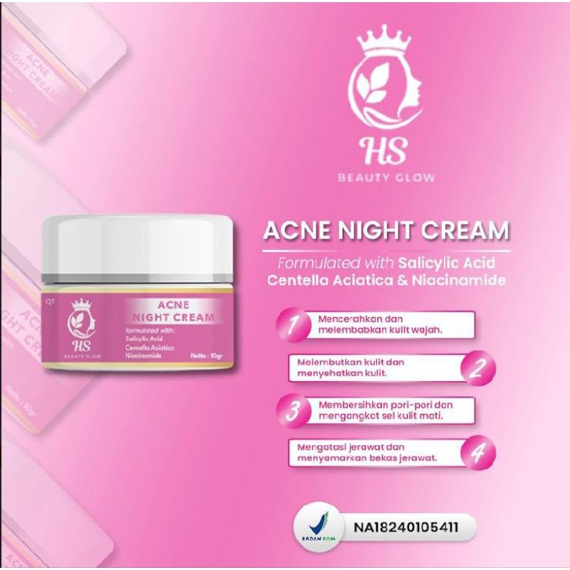 HS Beauty Glow ACNE NIGHT CREAM/CREAM MALAM JERAWAT