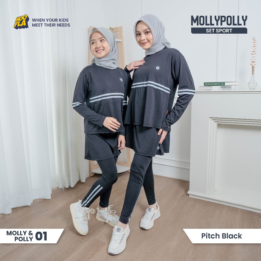 Setelan Baju Olahraga Anak Perempuan dan Wanita Dewasa Terbaru Legging Rok Skirt Sport MollyPolly Mu