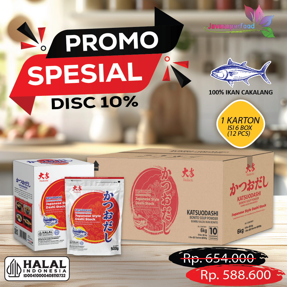 

[HALAL] DAIKICHI KATSUODASHI PUTIH BONITO SOUP POWDER 1 KARTON isi 6 BOX (12X500g) / BUBUK IKAN BONITO KERING / BUBUK KATSUOBUSHI / IKAN CAKALANG / HONDASHI / MARUMOTO