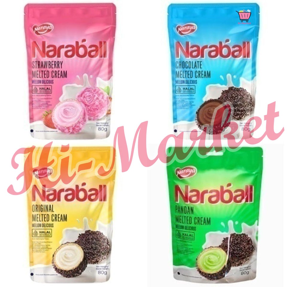 

Naraya NARABALL Biscuit Wafer Ball Original Chocolate Strawberry Pandan Melted Cream - Wafer Salut Cookies Mellow Delicious Rasa Original Cokelat Vanilla Stroberi Pandan - Biskuit Wafer Salut Kukis isi Krim 80g