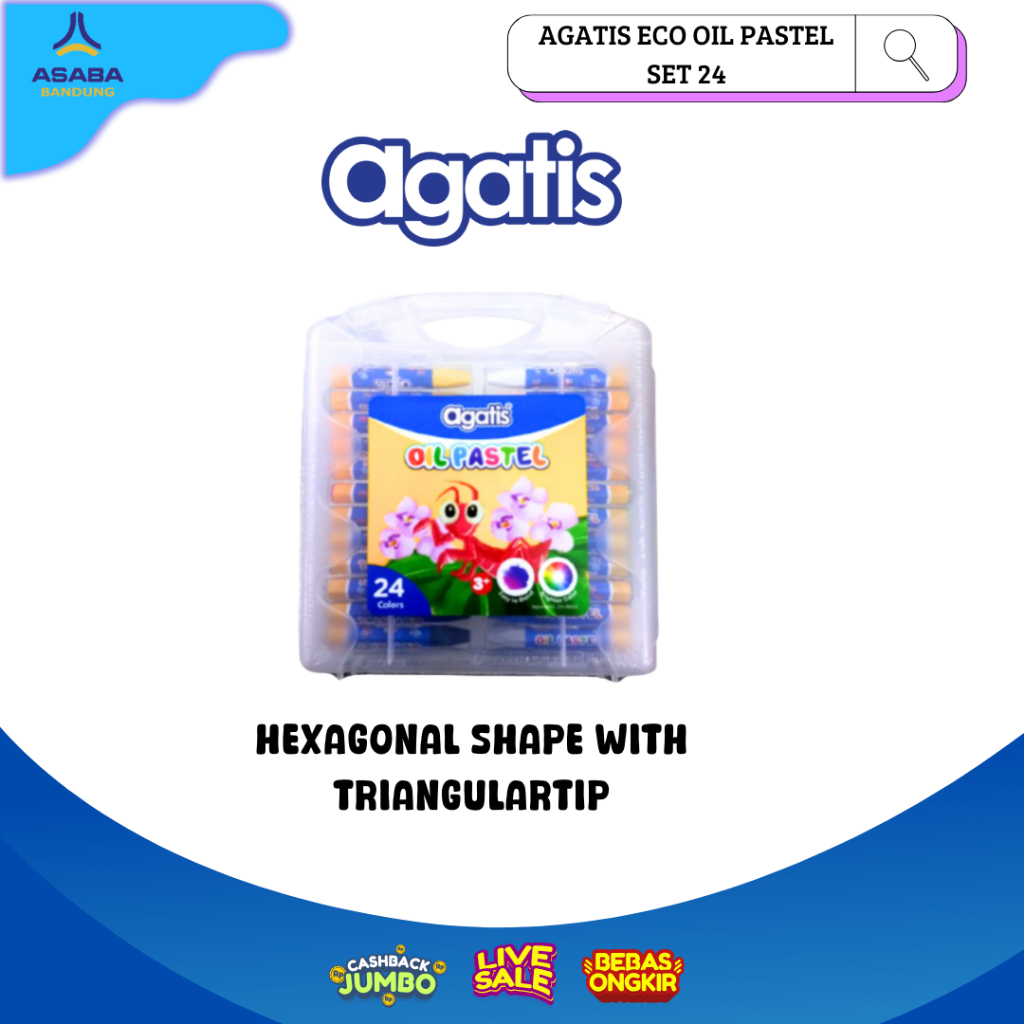 

Asaba Bandung - AGATIS ECO OIL PASTELS JUMBO HEXAGONALSHAPE WITH TRIANGULARTIP 24 COLORS