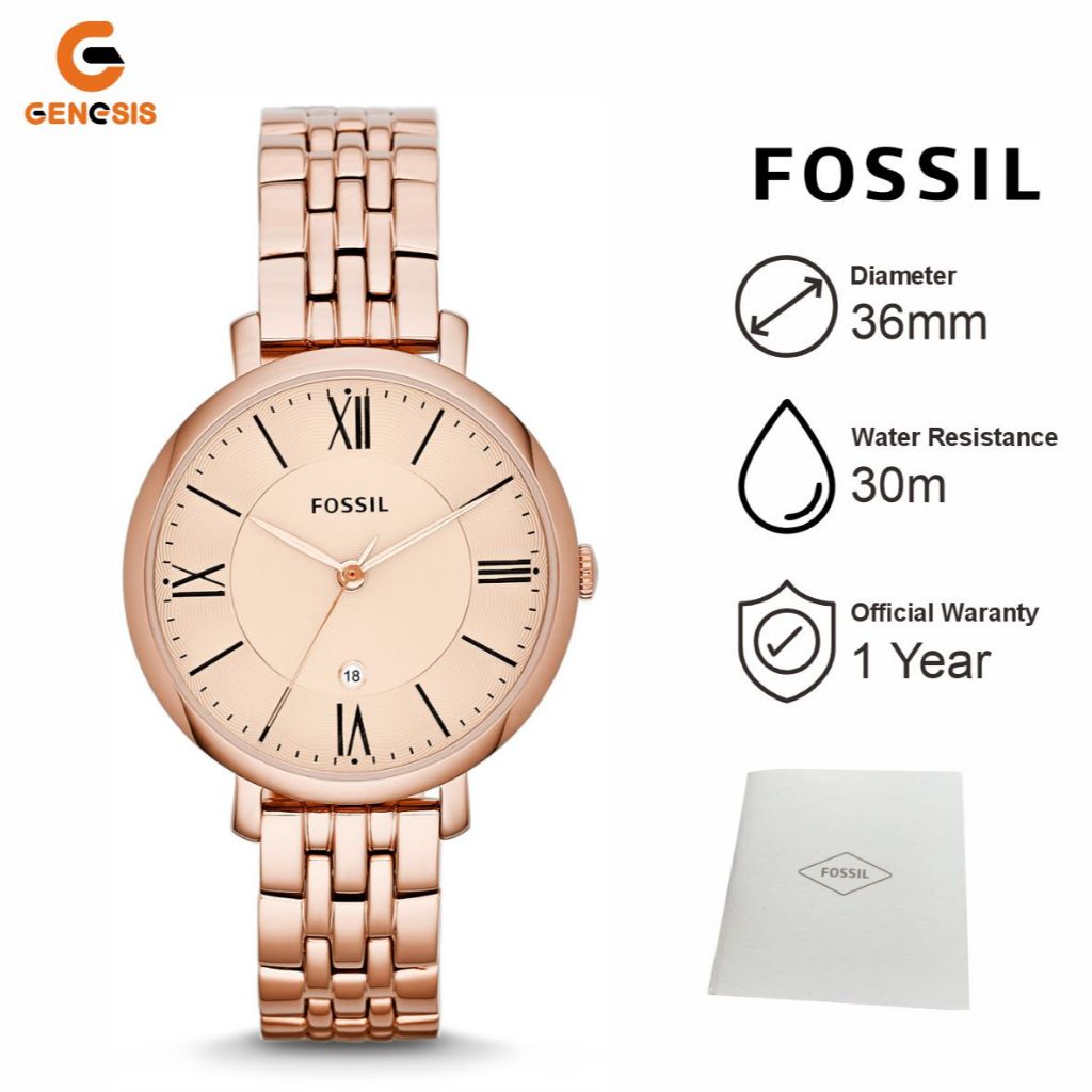 Jam Tangan Wanita Fossil ES3435 Ladies Jacqueline Rose Gold Dial Rose Gold Stainless Steel Strap