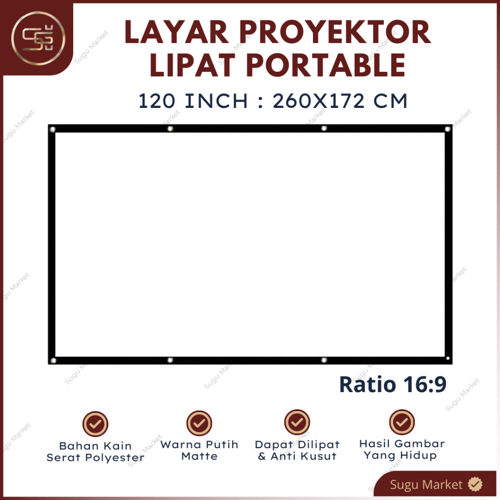 LAYAR PROYEKTOR LIPAT 120 INCH PORTABLE 16:9 SCREEN PROJECTOR FOLDED