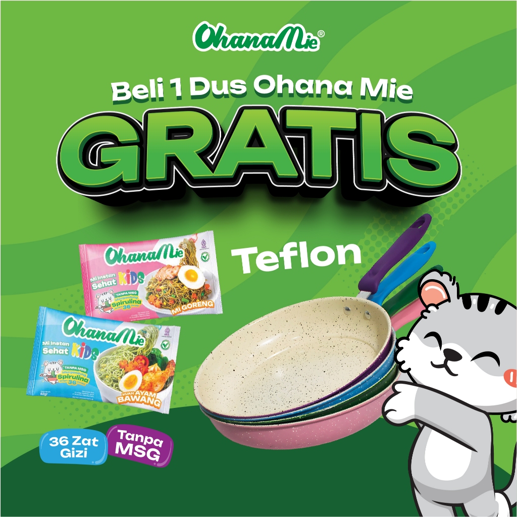 

GRATIS Teflon Mi Instan Anak Sehat Non MSG dan Tanpa Pengawet Spirulina Ohana Mie - 24 pcs