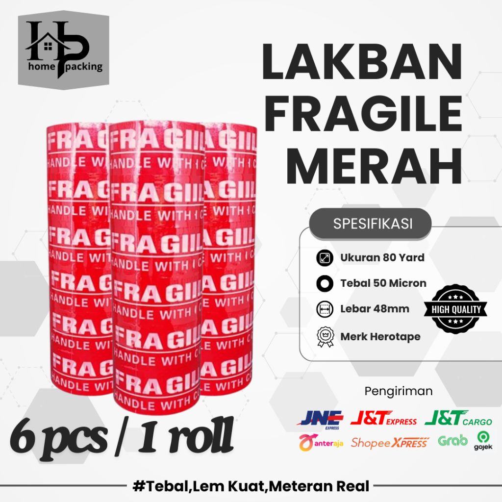 

LAKBAN HERO TAPE FRAGILE UNBOXING MERAH 80 YARD ECONOMIS 1 SLOP 6PCS