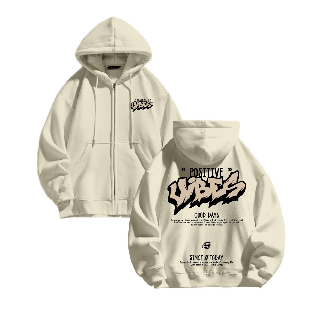 SWETREND.ID Hoodie Zipper Positive Vibes [Sablon DTF] M - XXL Unisex ( Pria & Wanita )