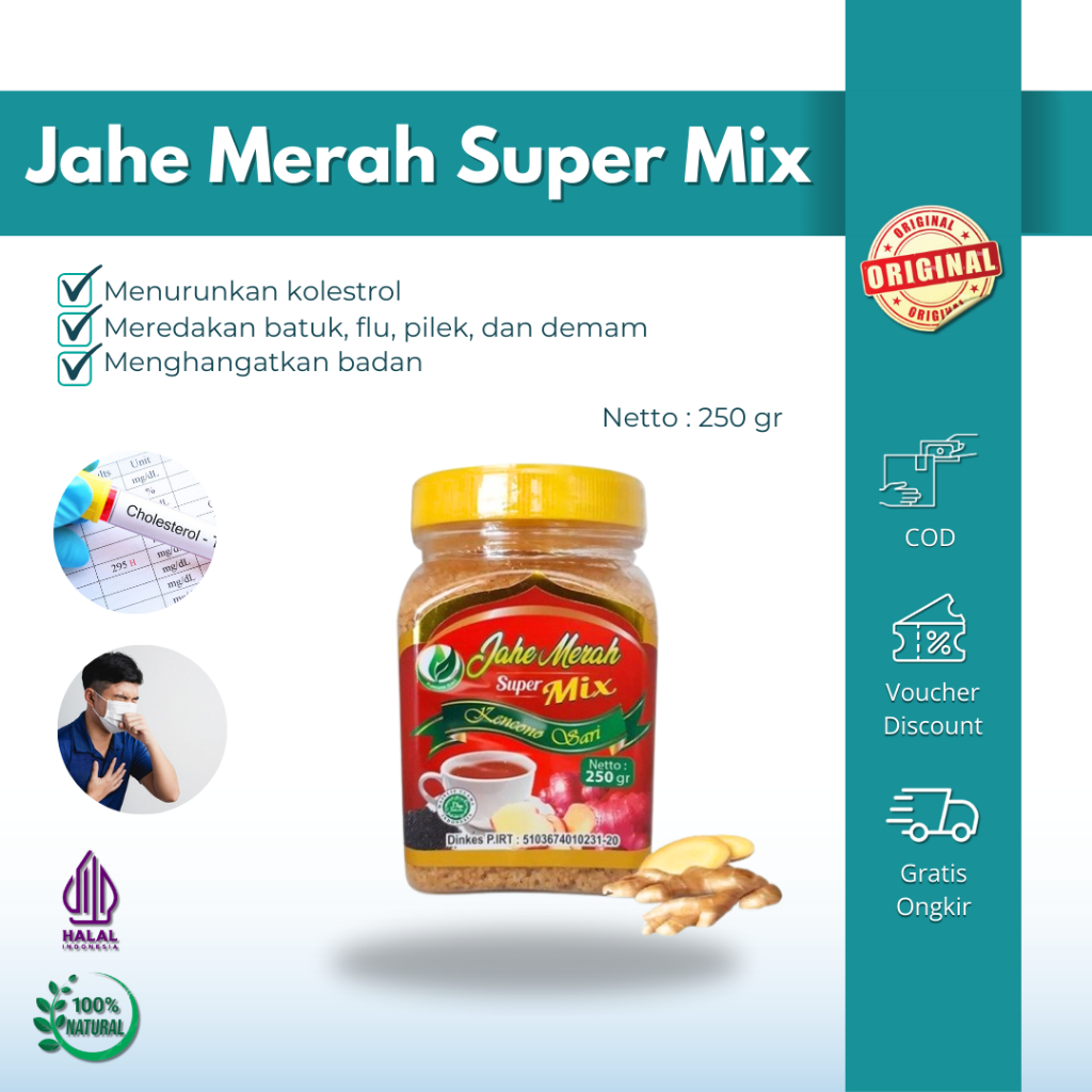 

Jahe Merah bubuk Super Mix Kencono Sari Asli 100% Original 250 gram